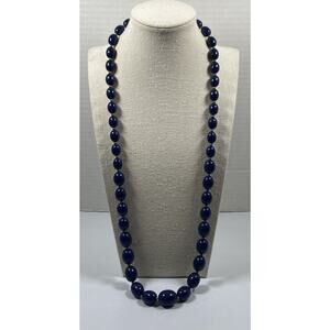 Vintage Navy Blue Graduated Oval Beaded Costume Casual Necklace Cottage